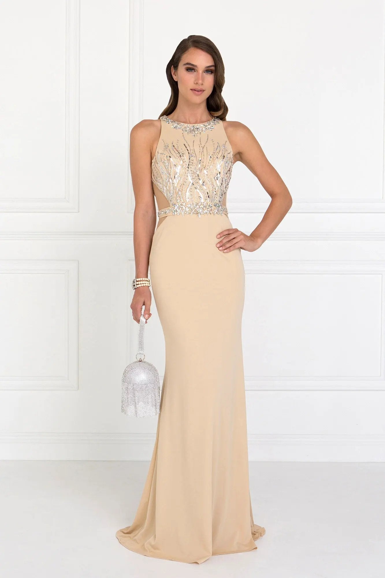 Beads Embellished Long Dress with Sheer Sides by Tux-USA