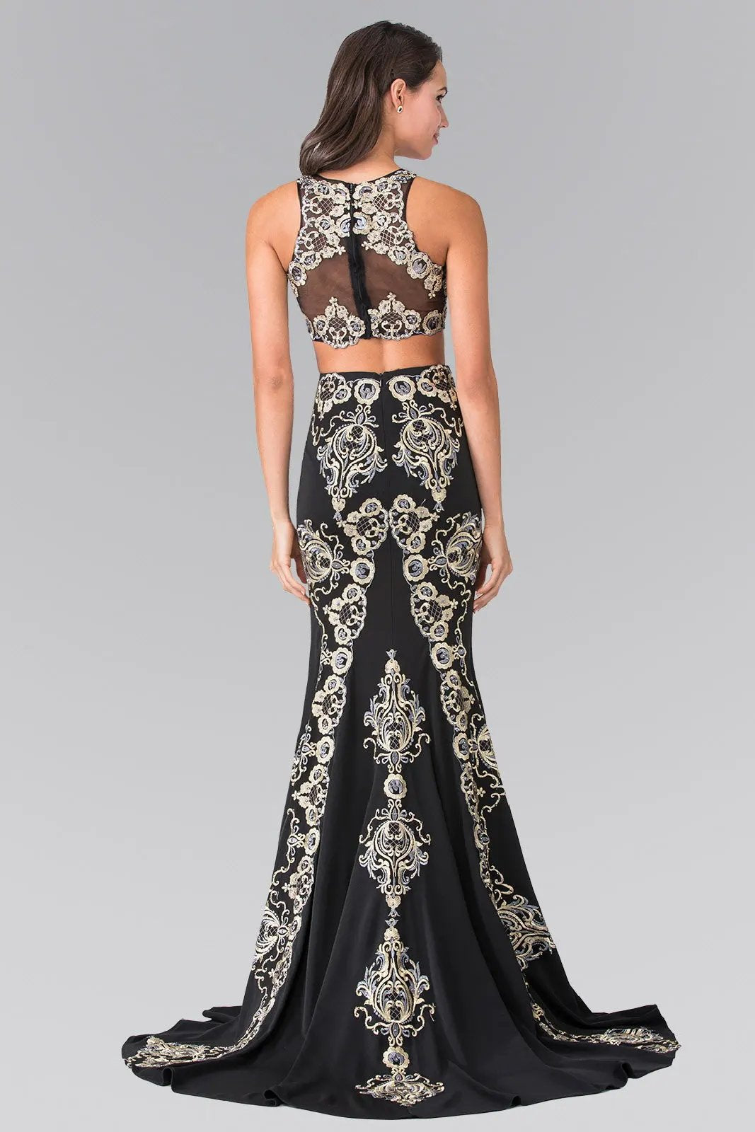 Two-Piece Embroidery Jersey Long Dress with Tail by Tux-USA