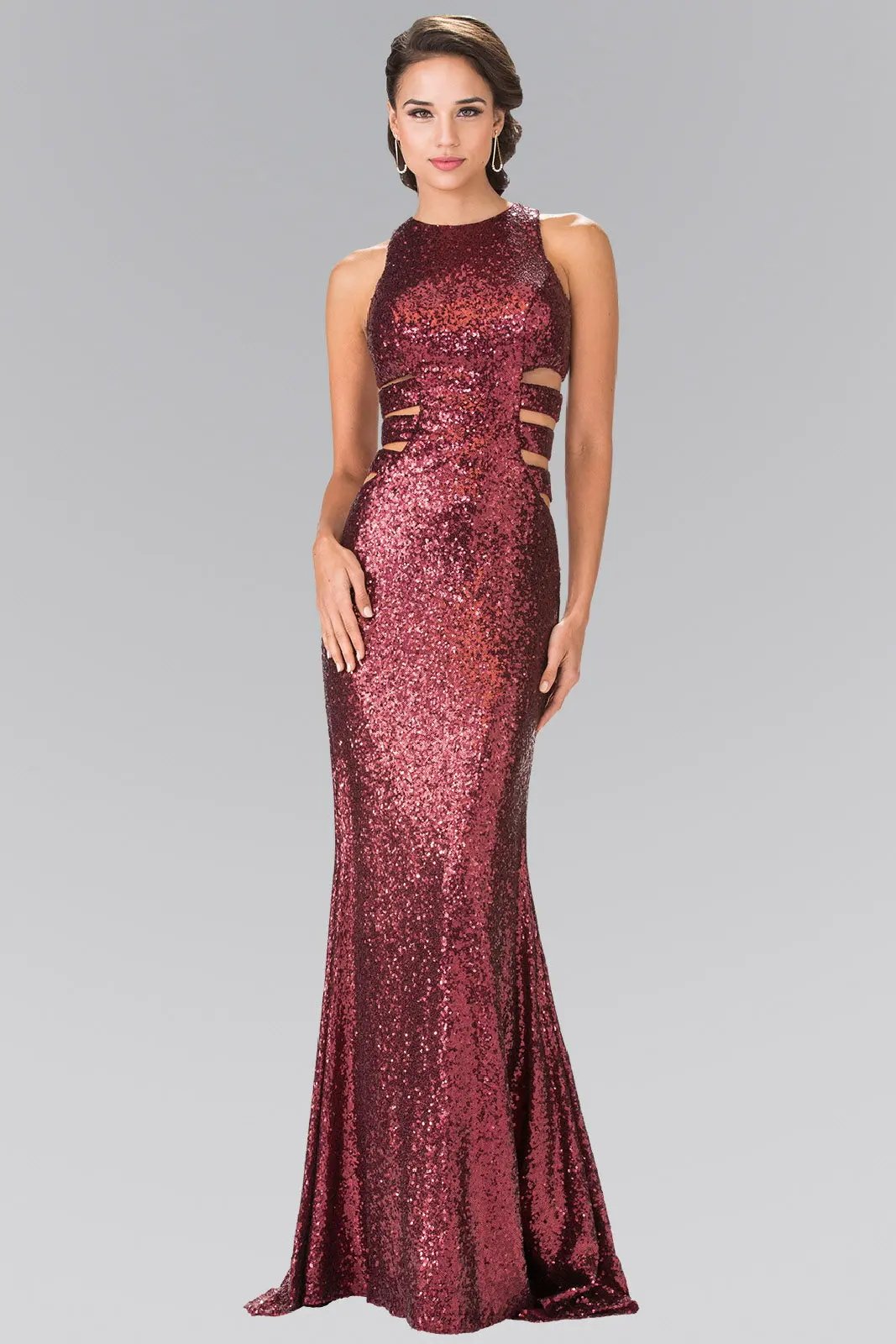 Sleeveless Sequin Long Dress with Side Cut-Out by Tux-USA