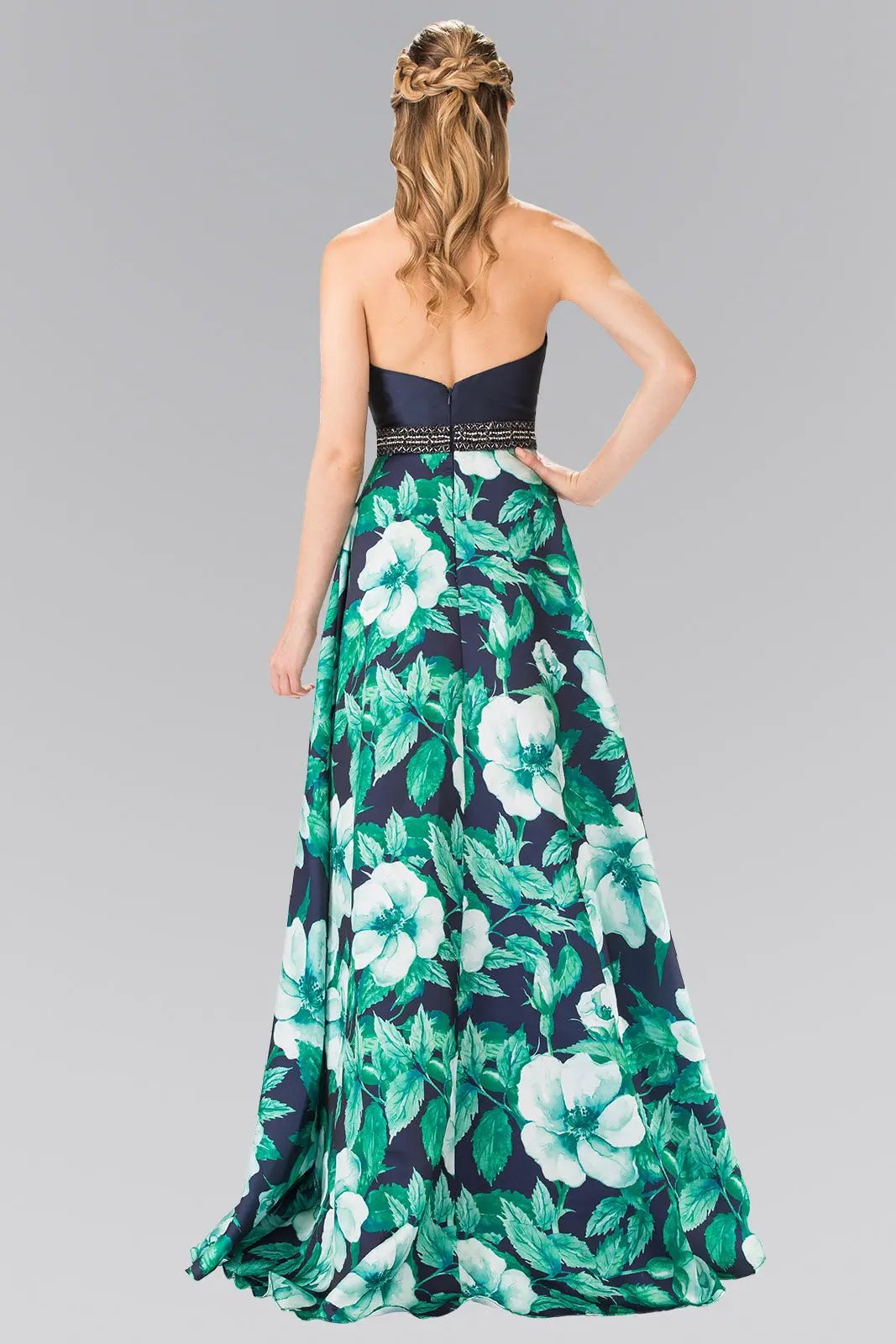 Flower Print Halter-Neck Mikado Long Dress by Tux-USA