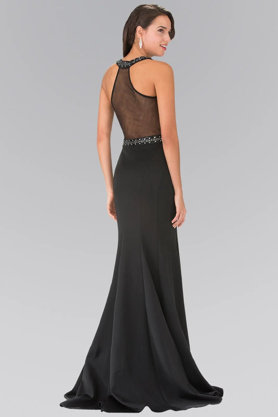 Beads Embellished Jersey Long Dress with Sheer Back by Tux-USA