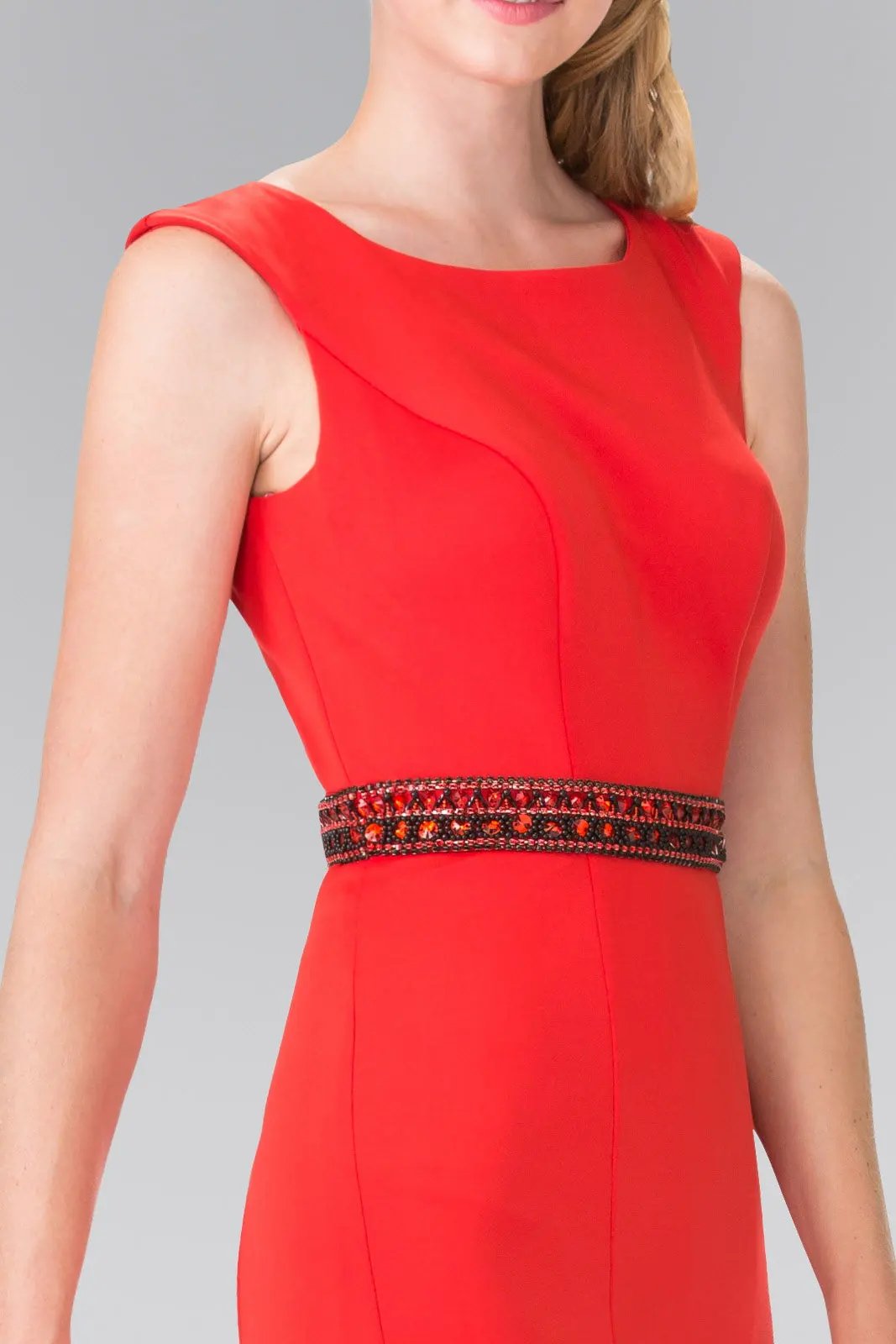 Beaded Waist Line Jersey Long Dress with Cut-Out Back by Tux-USA
