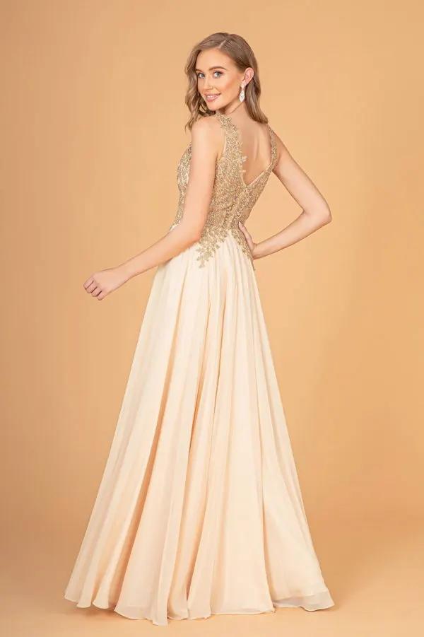 V-Neck Embroidered Chiffon Long Dress by Tux-USA