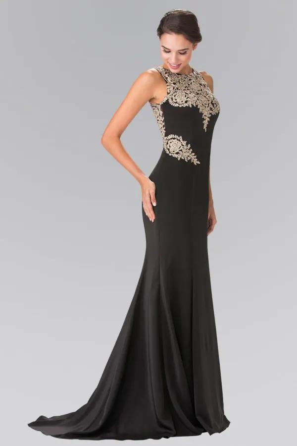 Embroidery Rome Jersey Long Dress with Open Back by Tux-USA