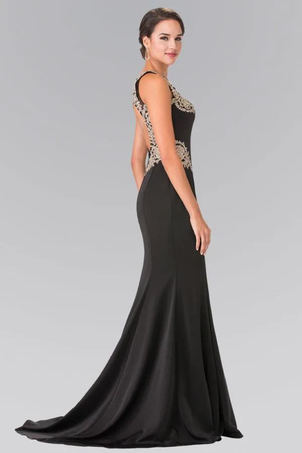 Embroidery Rome Jersey Long Dress with Open Back by Tux-USA