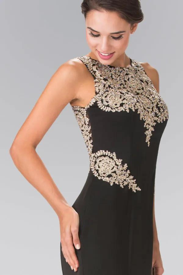 Embroidery Rome Jersey Long Dress with Open Back by Tux-USA