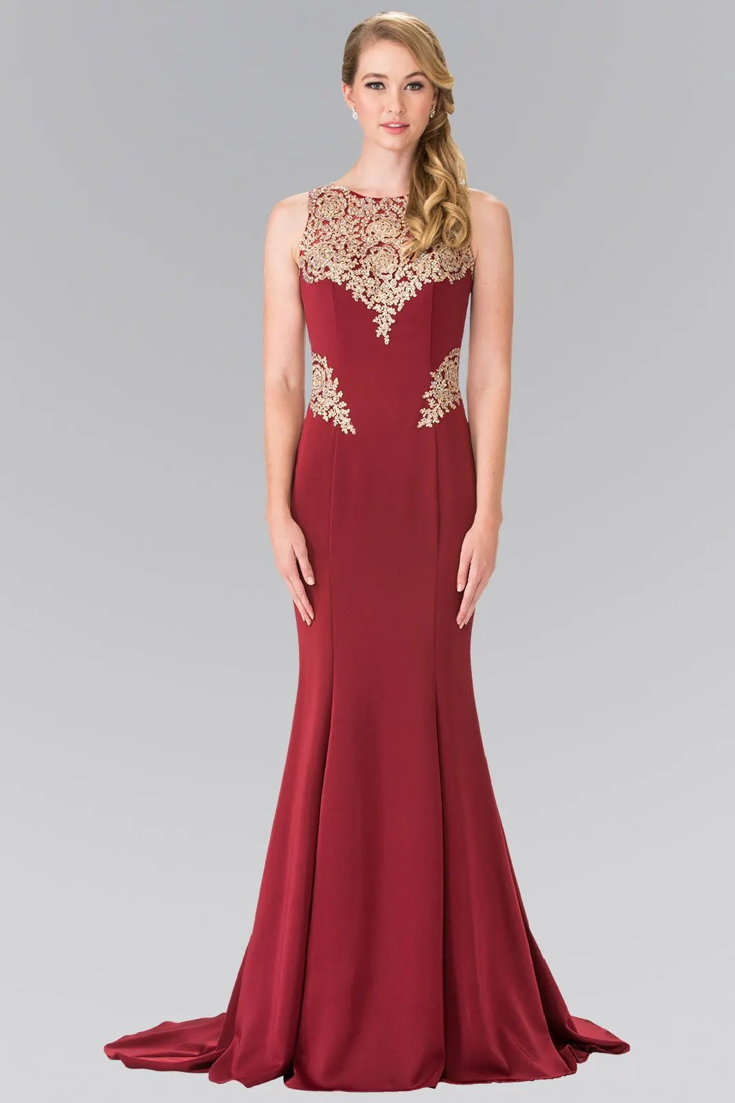 Embroidery Rome Jersey Long Dress with Open Back by Tux-USA