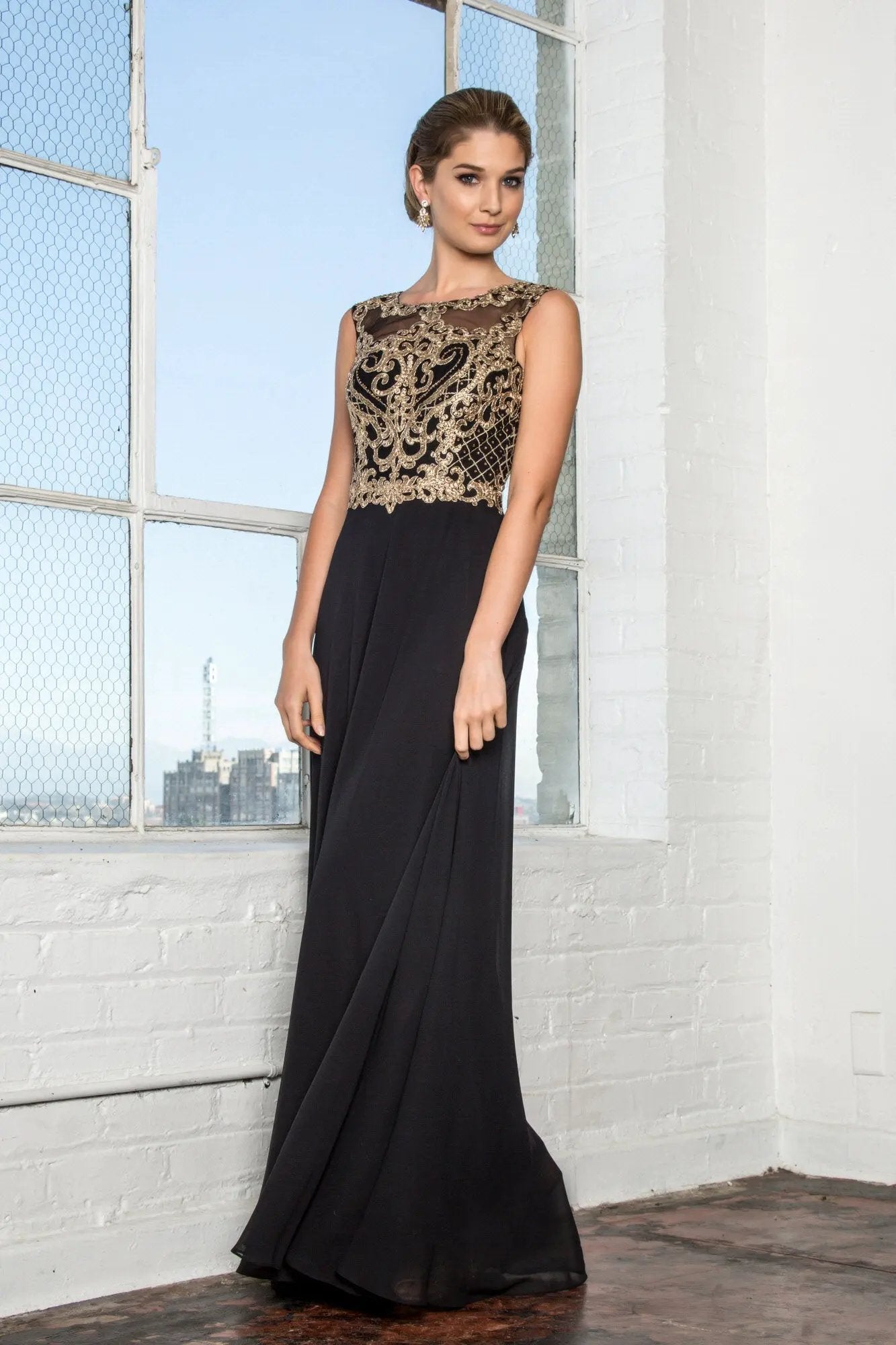 Elegant Embroidered Beaded A-Line Chiffon Long Dress For Prom By Tux-USA by Tux-USA