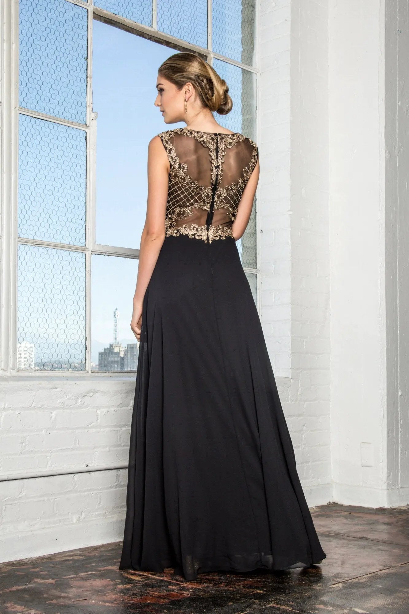 Elegant Embroidered Beaded A-Line Chiffon Long Dress For Prom By Tux-USA by Tux-USA