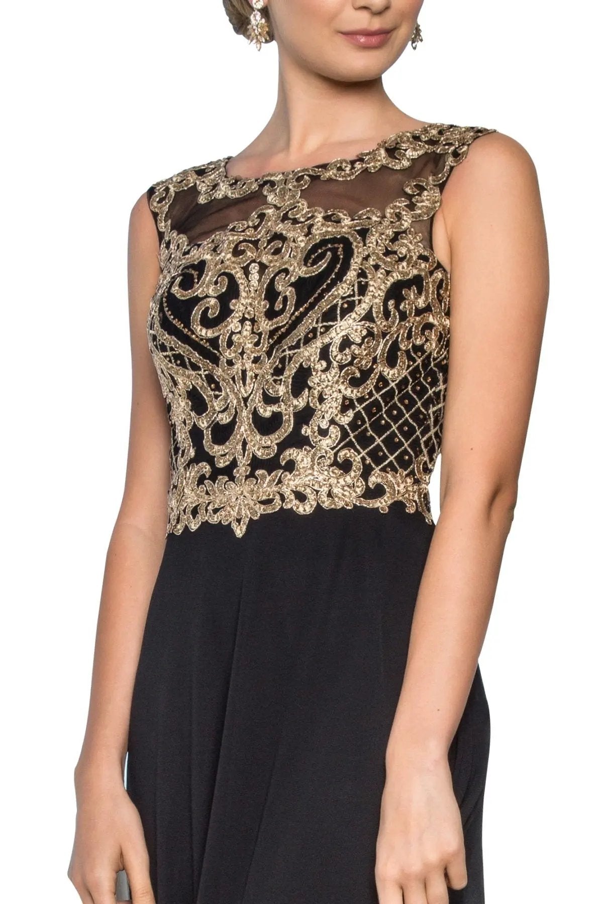 Elegant Embroidered Beaded A-Line Chiffon Long Dress For Prom By Tux-USA by Tux-USA