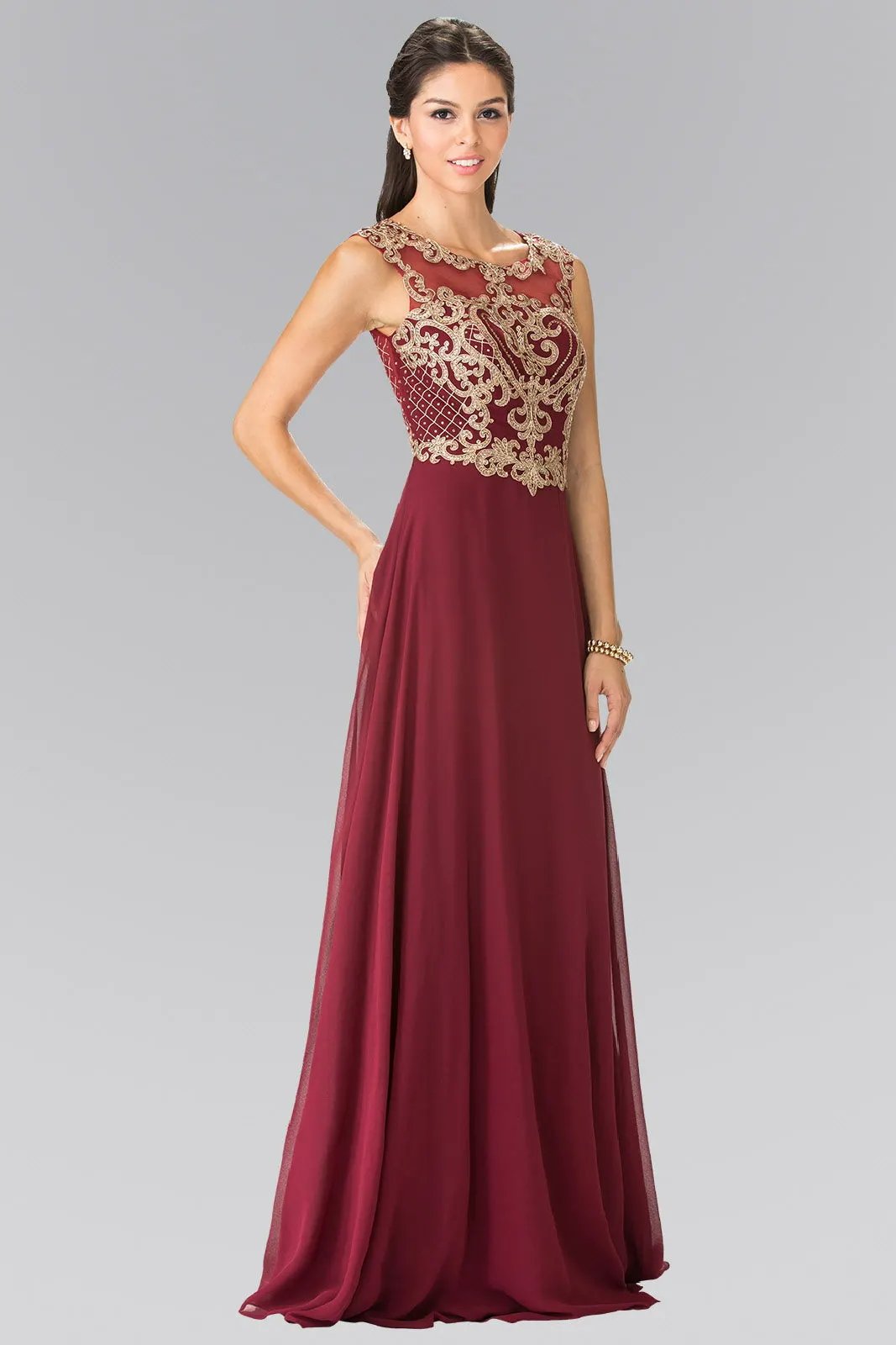Elegant Embroidered Beaded A-Line Chiffon Long Dress For Prom By Tux-USA by Tux-USA