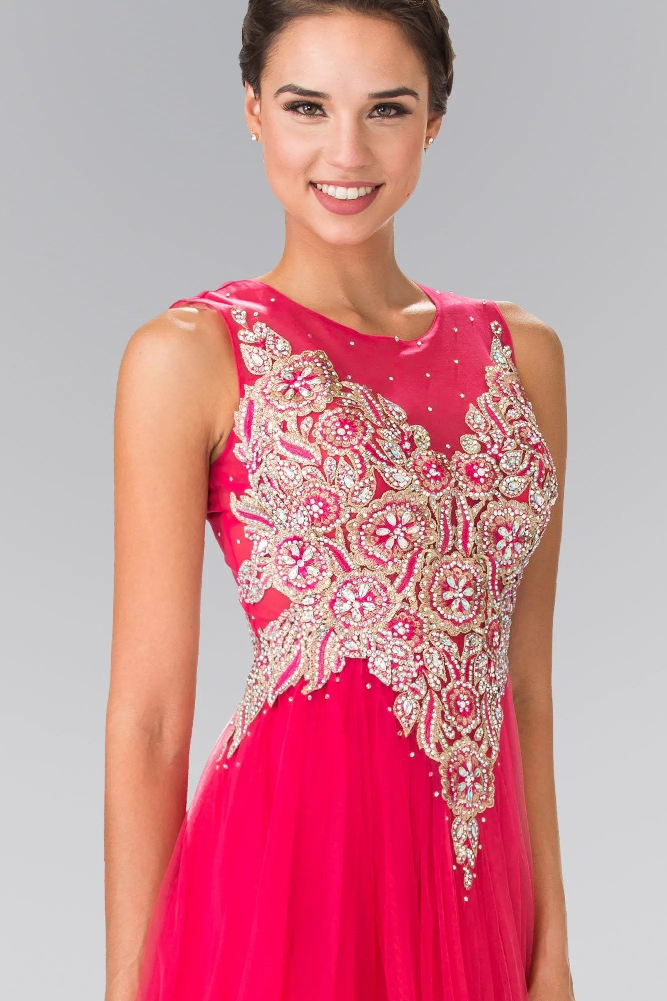 Embroidered Bodice Tulle Long Dress by Tux-USA