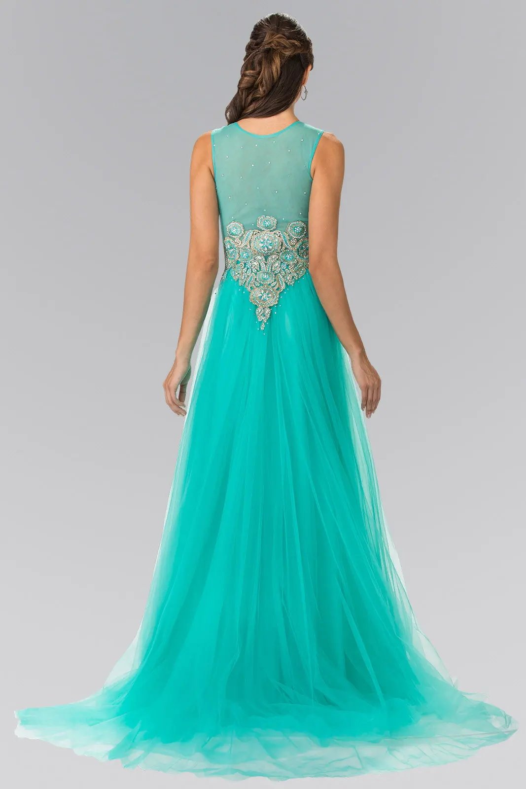 Embroidered Bodice Tulle Long Dress by Tux-USA