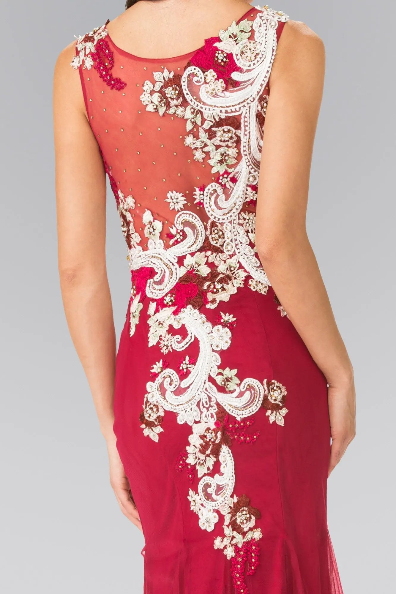 Embroidery Jersey Mermaid Long Dress with Sheer Back by Tux-USA