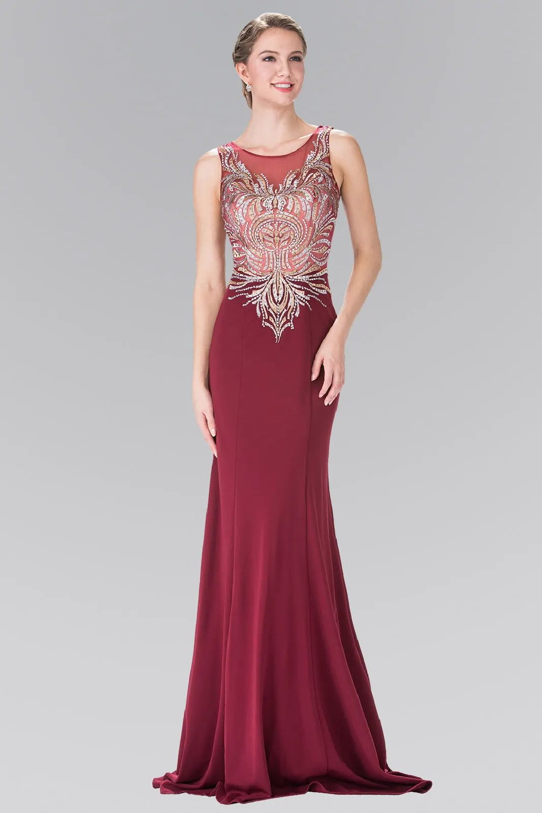 Embroidered Jersey Long Dress with Beading Details by Tux-USA