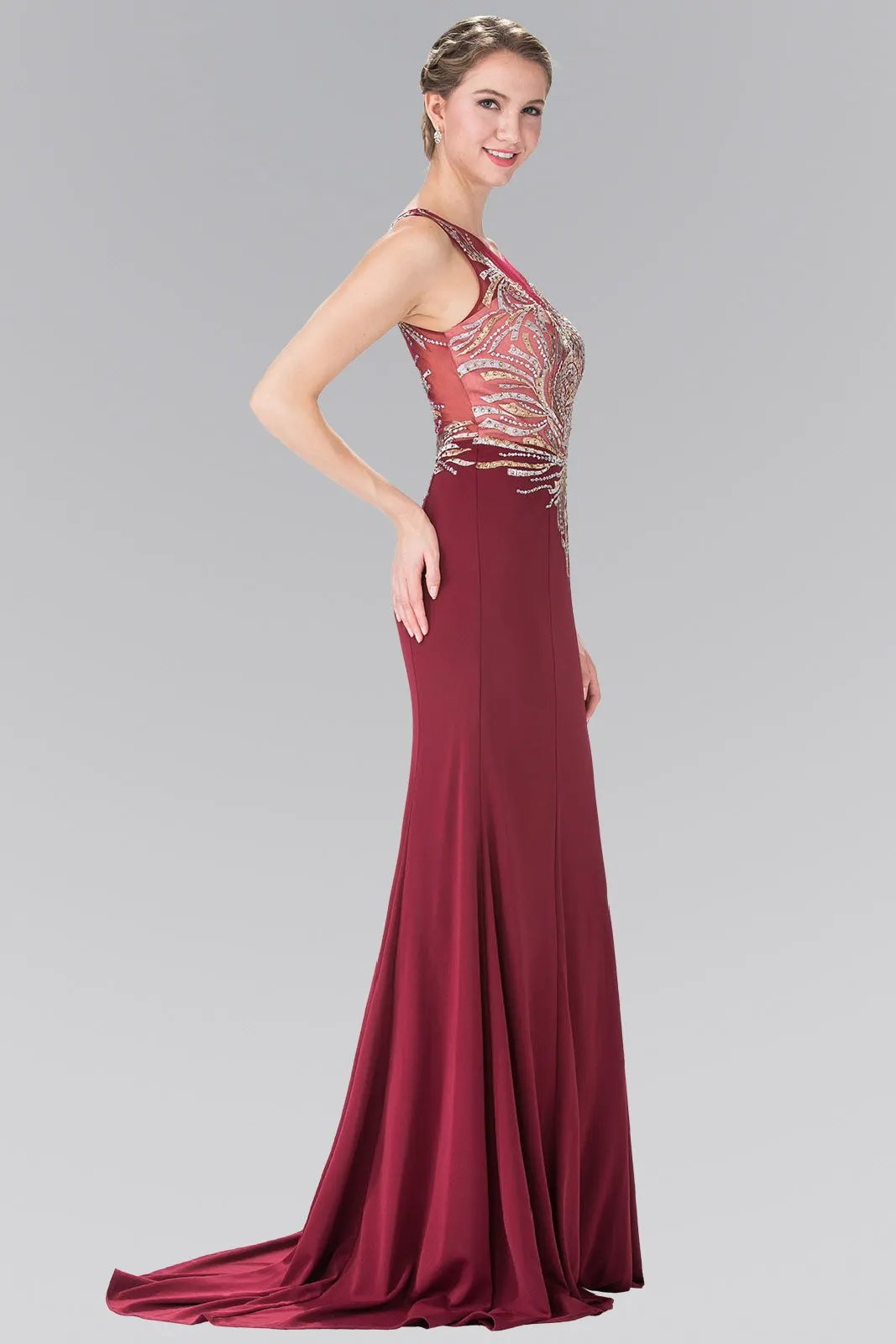 Embroidered Jersey Long Dress with Beading Details by Tux-USA