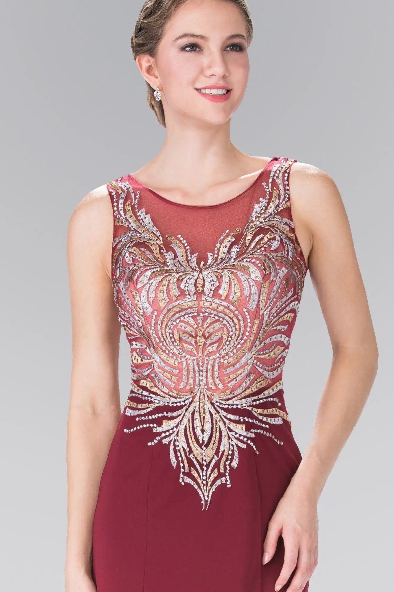 Embroidered Jersey Long Dress with Beading Details by Tux-USA