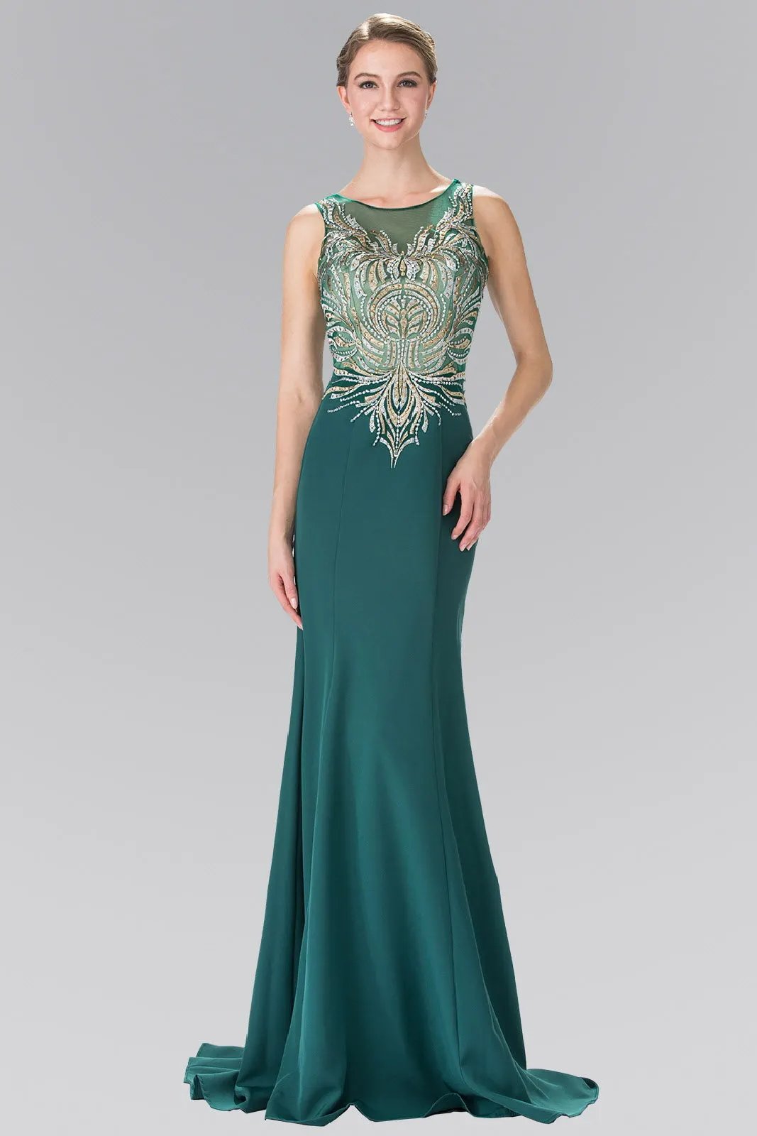 Embroidered Jersey Long Dress with Beading Details by Tux-USA