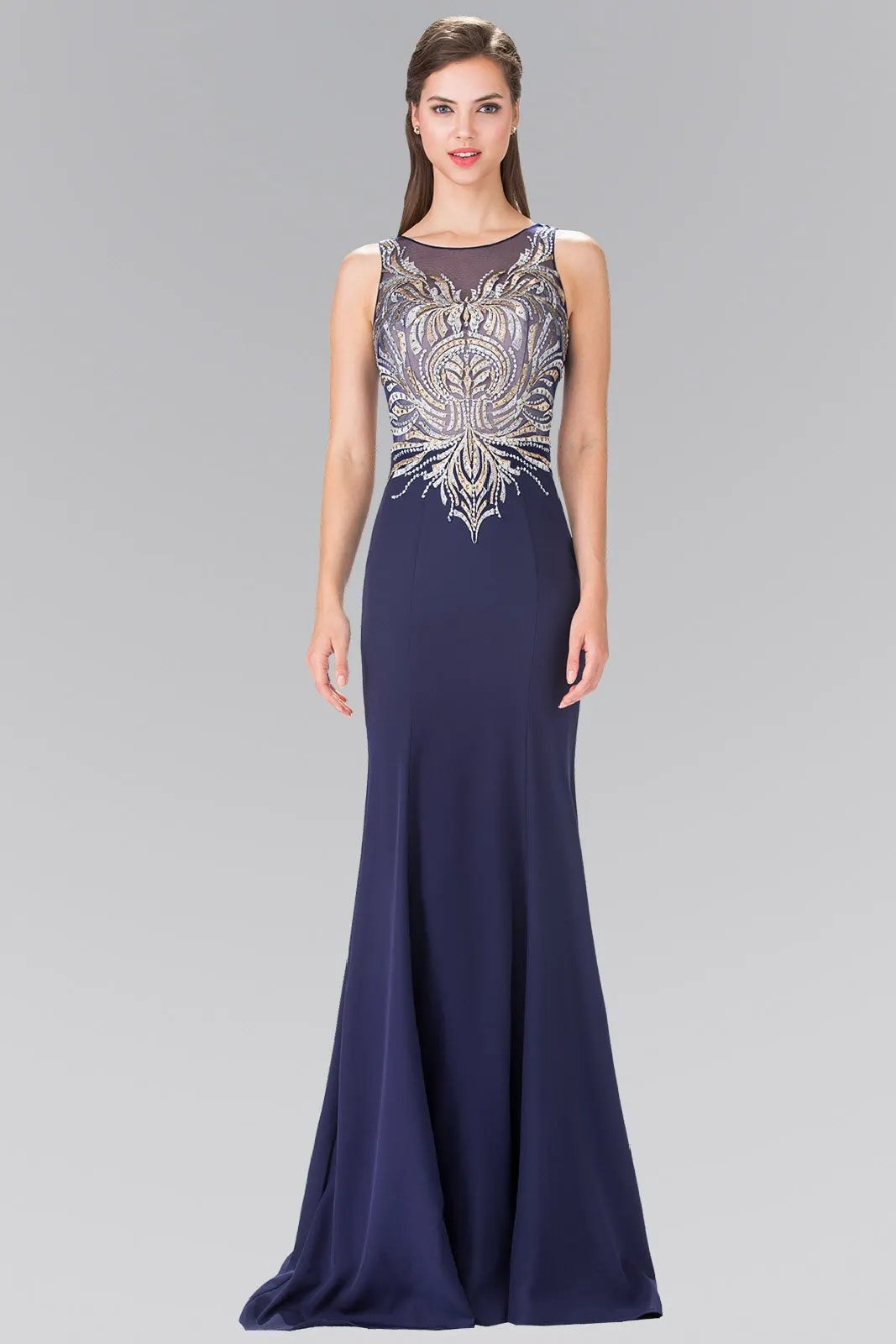 Embroidered Jersey Long Dress with Beading Details by Tux-USA