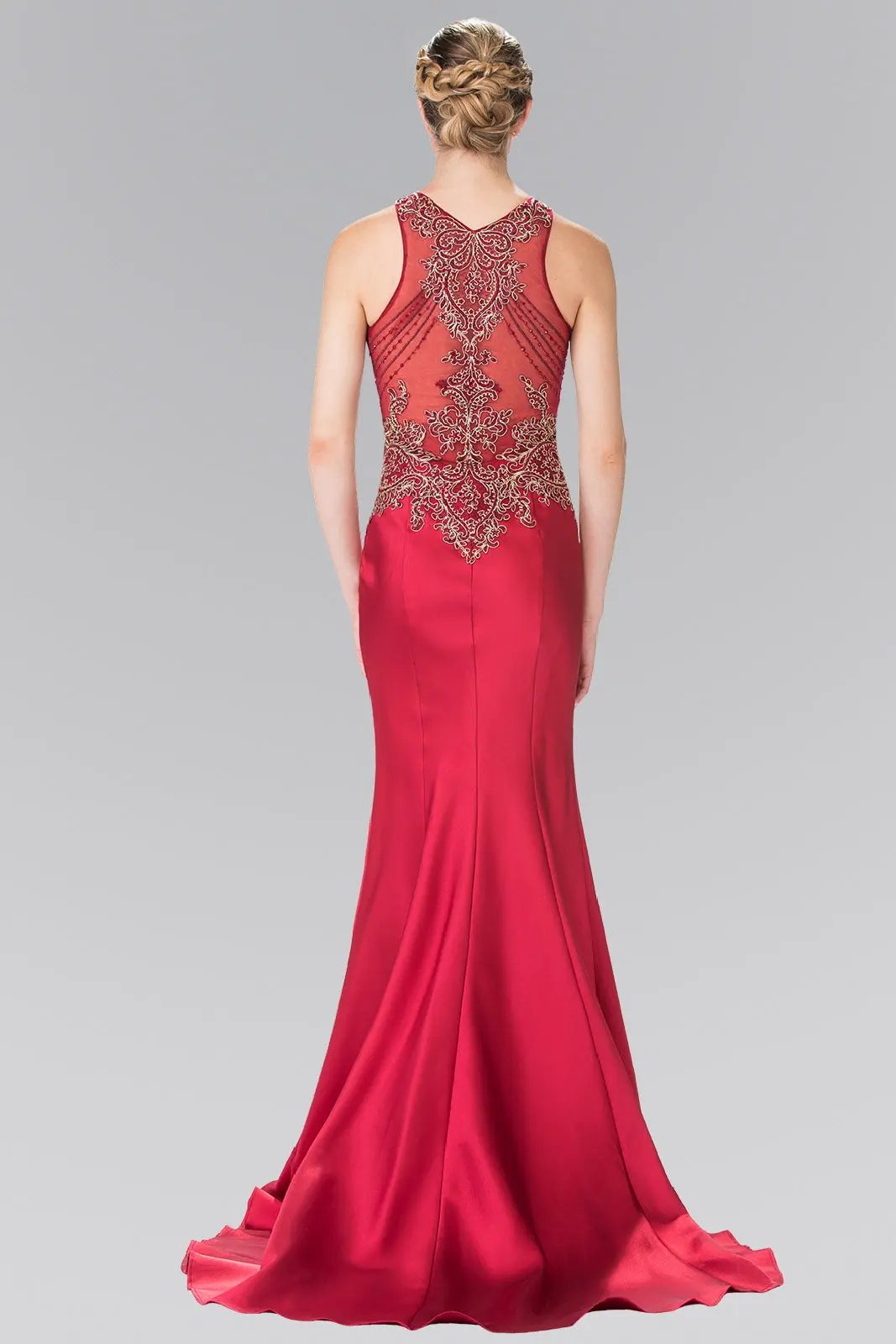 Beads and Embroidery Embellished Sheer Bodice Jersey Long Dress by Tux-USA