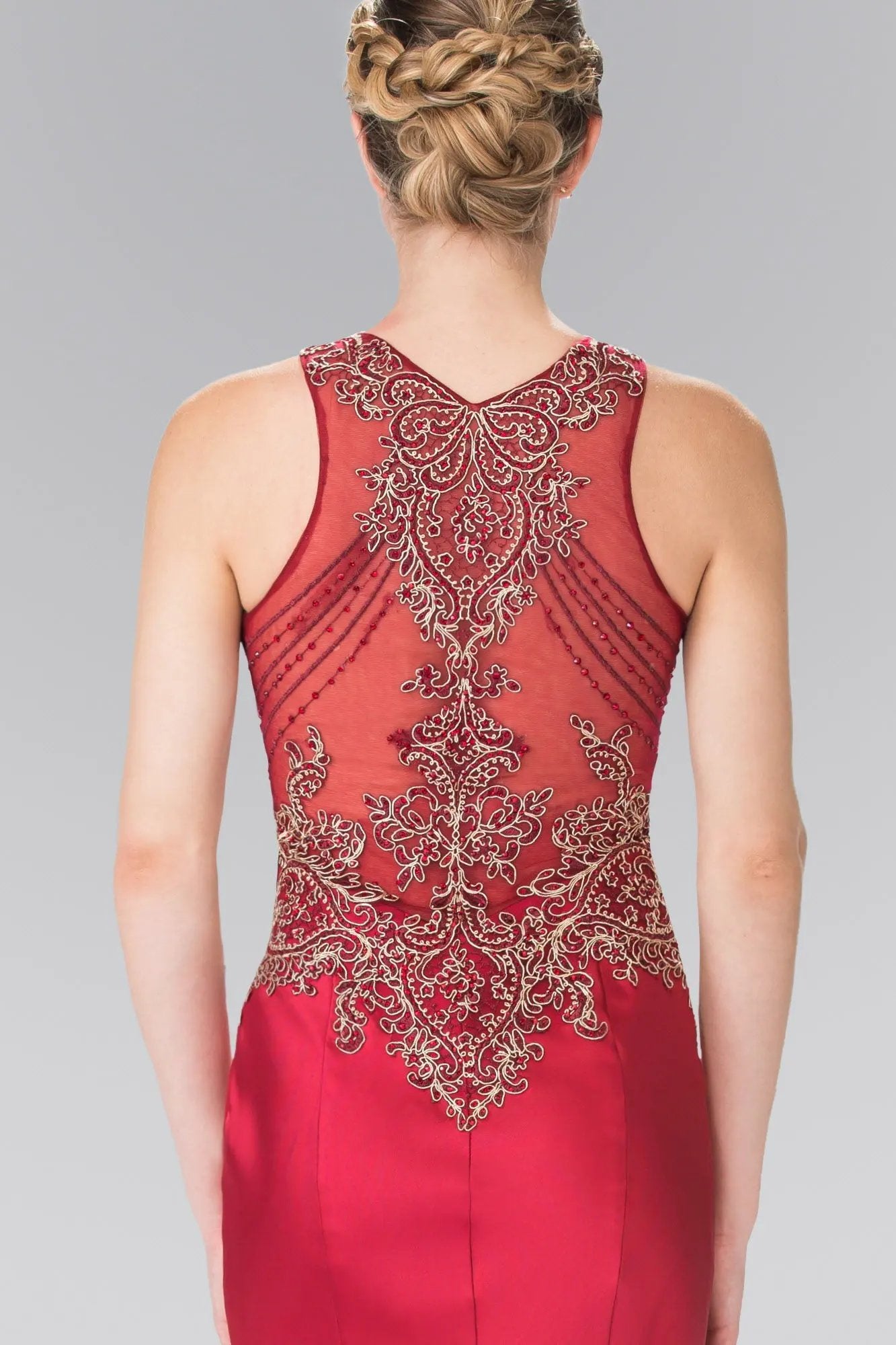 Beads and Embroidery Embellished Sheer Bodice Jersey Long Dress by Tux-USA