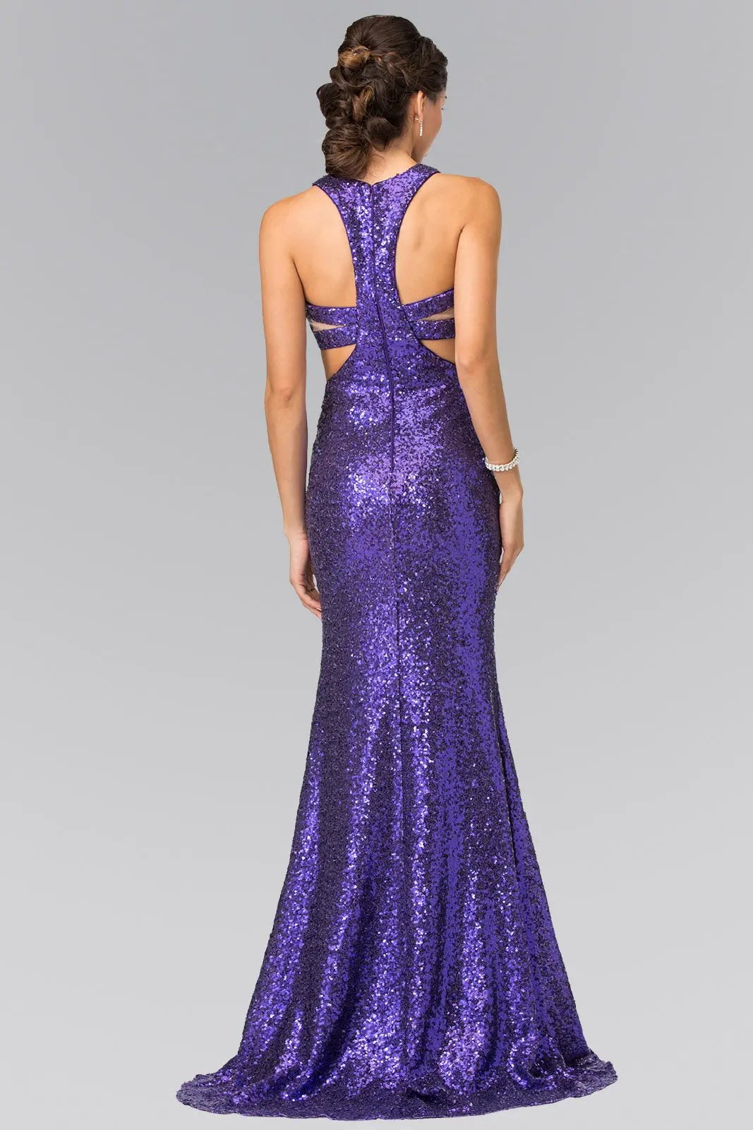 Mock Two-Piece Sequin Long Dress Accented with Side-Cuts by Tux-USA