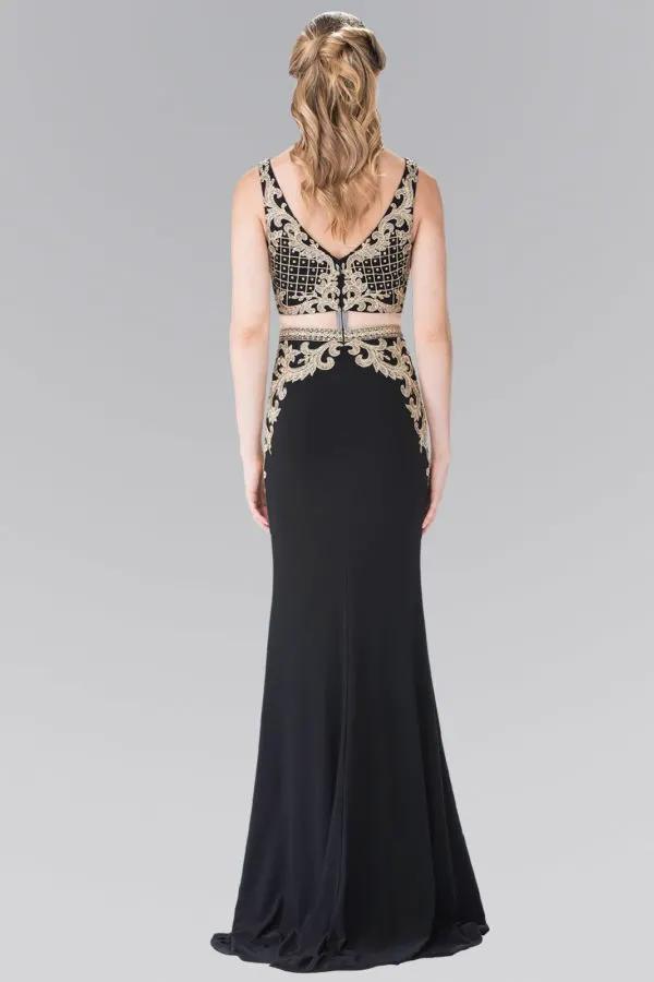 Mock Two-Piece Embroidered Jersey Long Dress by Tux-USA