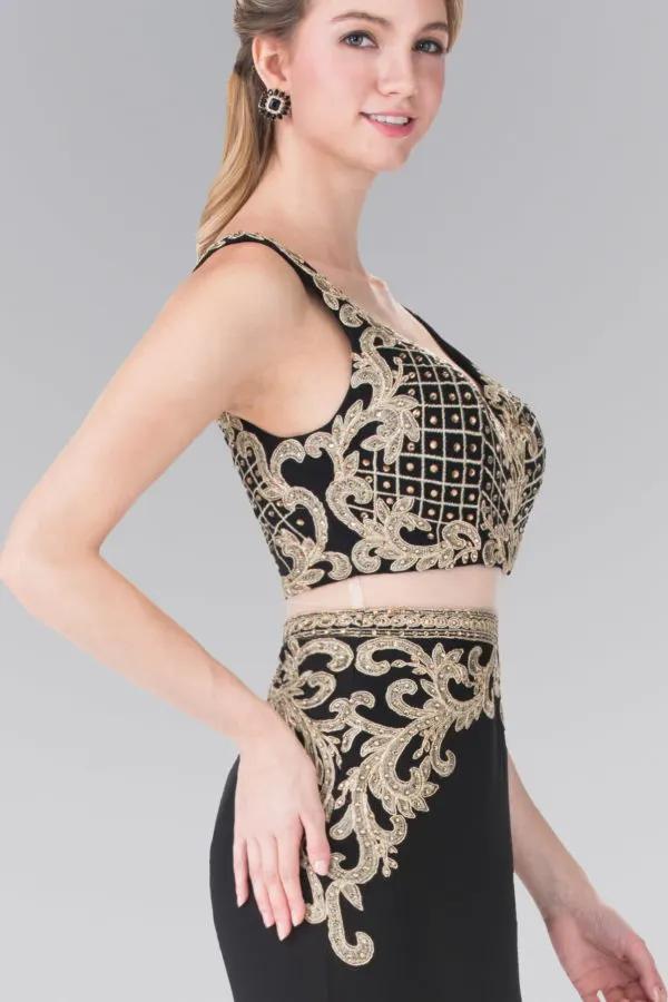 Mock Two-Piece Embroidered Jersey Long Dress by Tux-USA