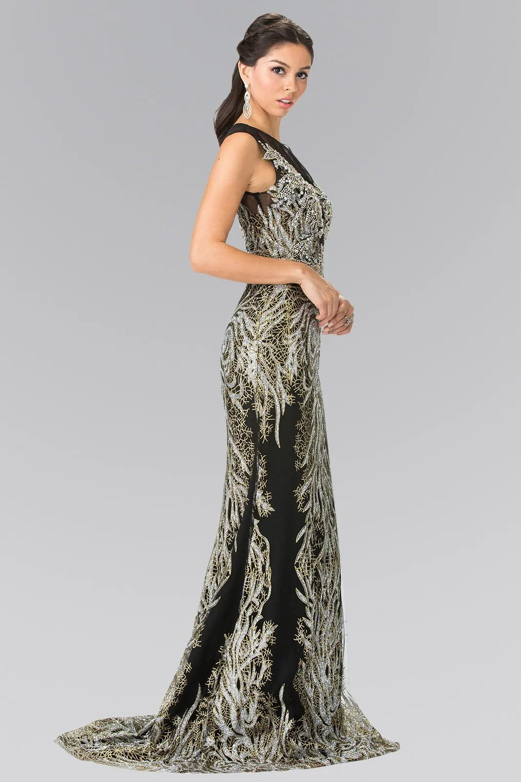 Beaded Bodice Long Dress with Full Embellishment by Tux-USA