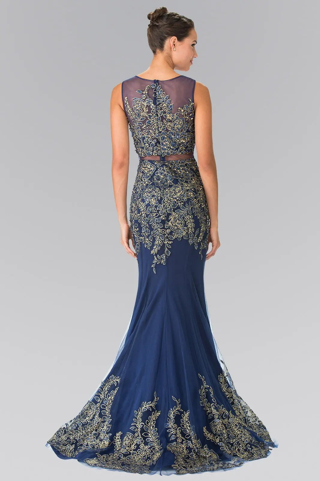 Mock Two-Piece Embroidered Jersey Long Dress by Tux-USA