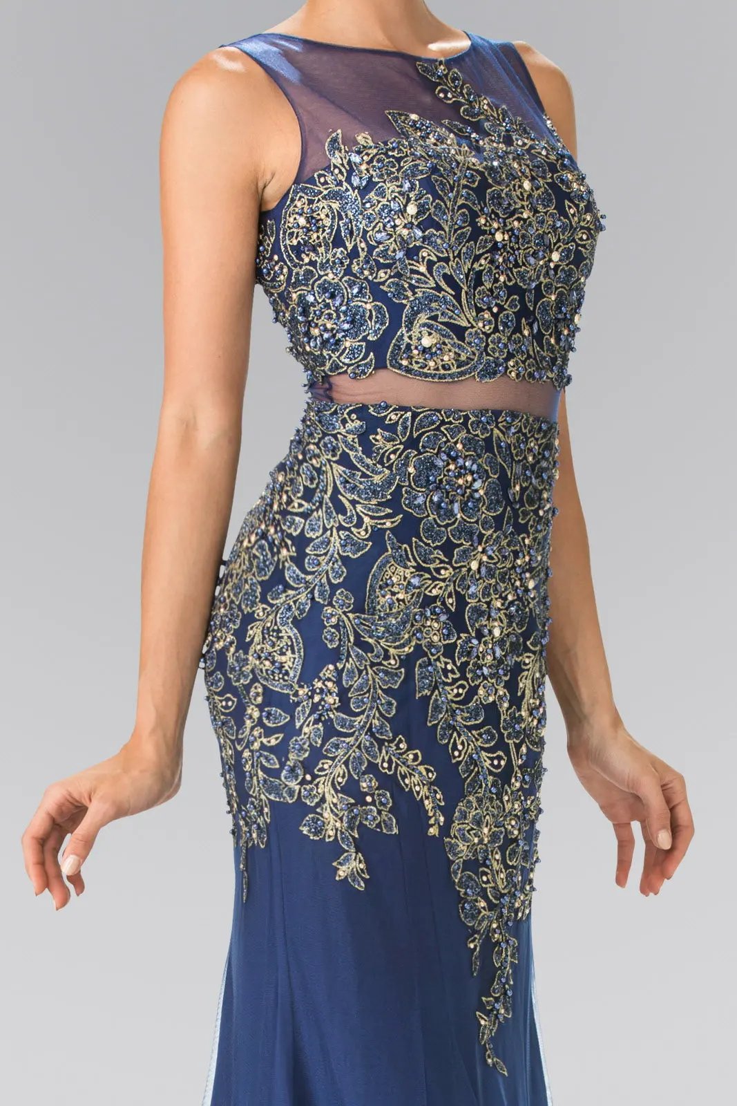 Mock Two-Piece Embroidered Jersey Long Dress by Tux-USA