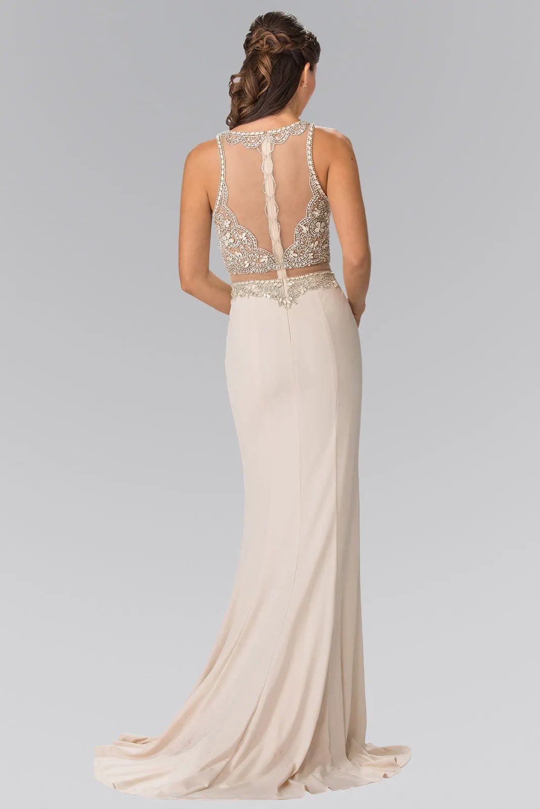 Mock Two-Piece Long Dress with Beaded Top by Tux-USA