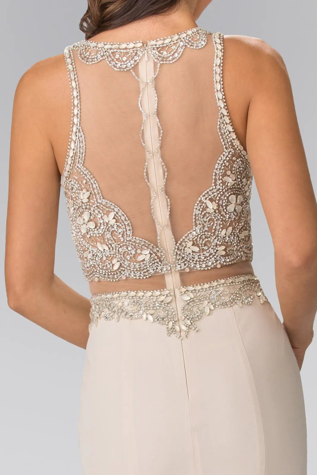 Mock Two-Piece Long Dress with Beaded Top by Tux-USA