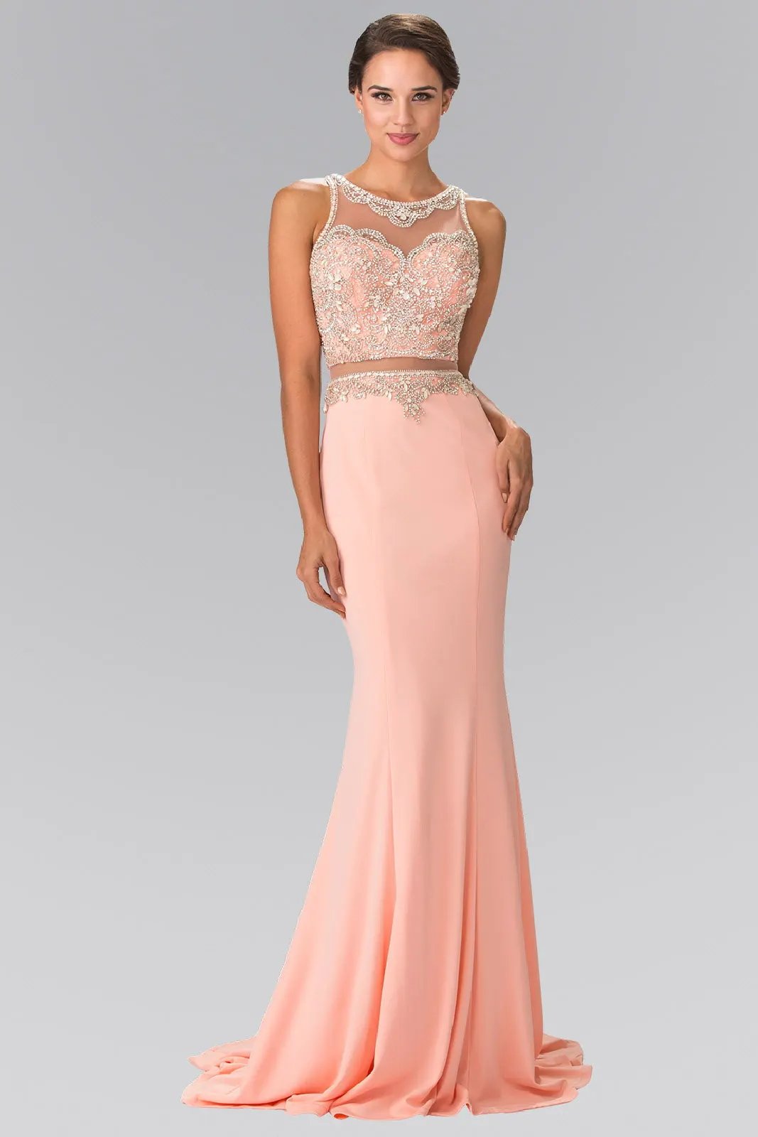 Mock Two-Piece Long Dress with Beaded Top by Tux-USA
