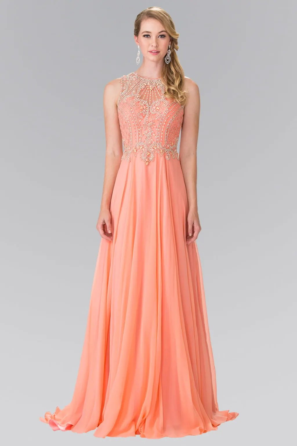Beads Embellished Chiffon Long Dress with Cut-Out Back by Tux-USA