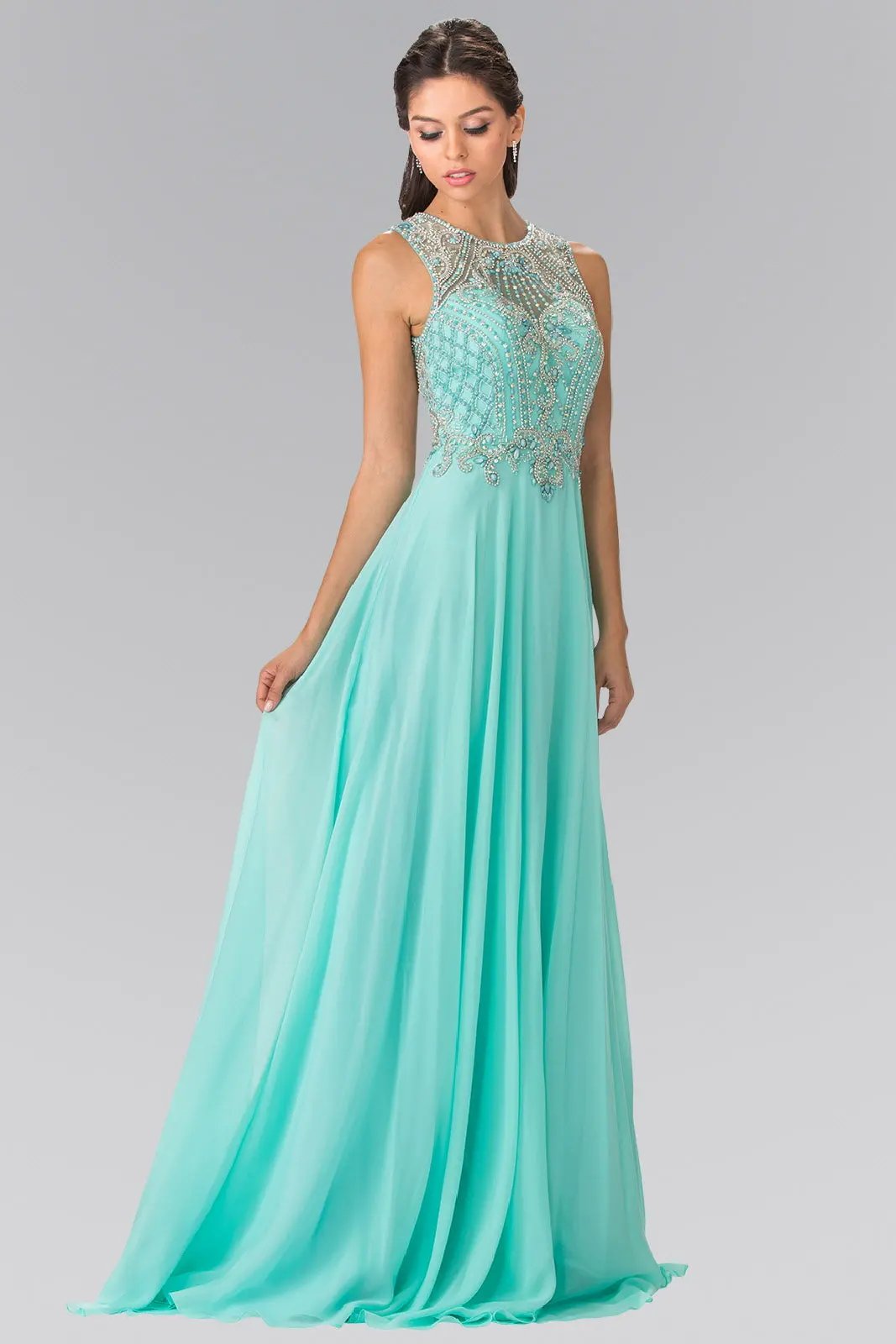 Beads Embellished Chiffon Long Dress with Cut-Out Back by Tux-USA