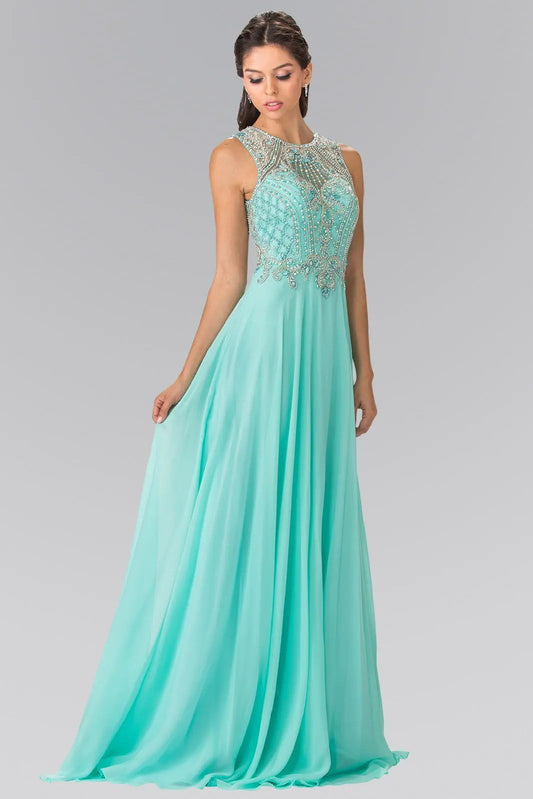 Beads Embellished Chiffon Long Dress with Cut-Out Back by Tux-USA