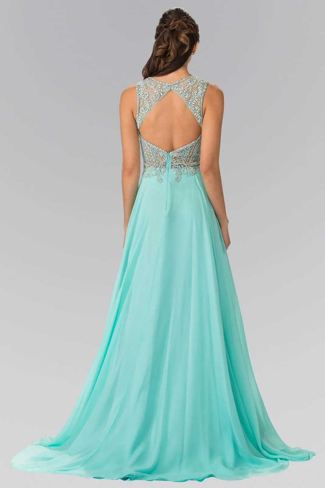 Beads Embellished Chiffon Long Dress with Cut-Out Back by Tux-USA