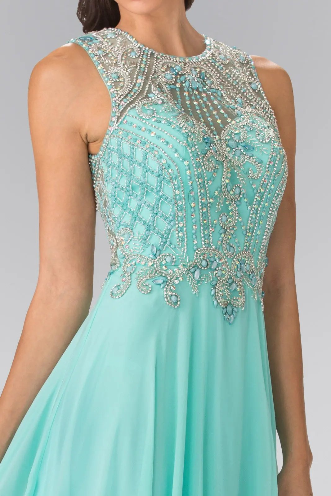 Beads Embellished Chiffon Long Dress with Cut-Out Back by Tux-USA