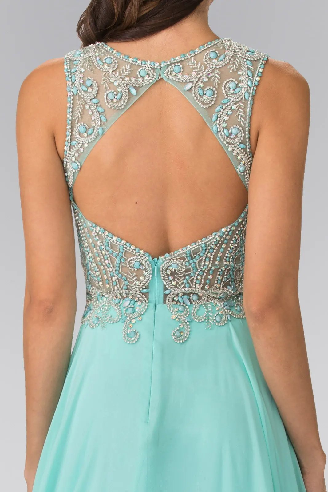 Beads Embellished Chiffon Long Dress with Cut-Out Back by Tux-USA