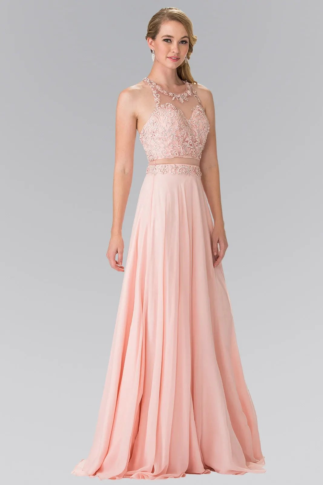 Mock Two-Piece Dress with Beaded Top and Open Back by Tux-USA