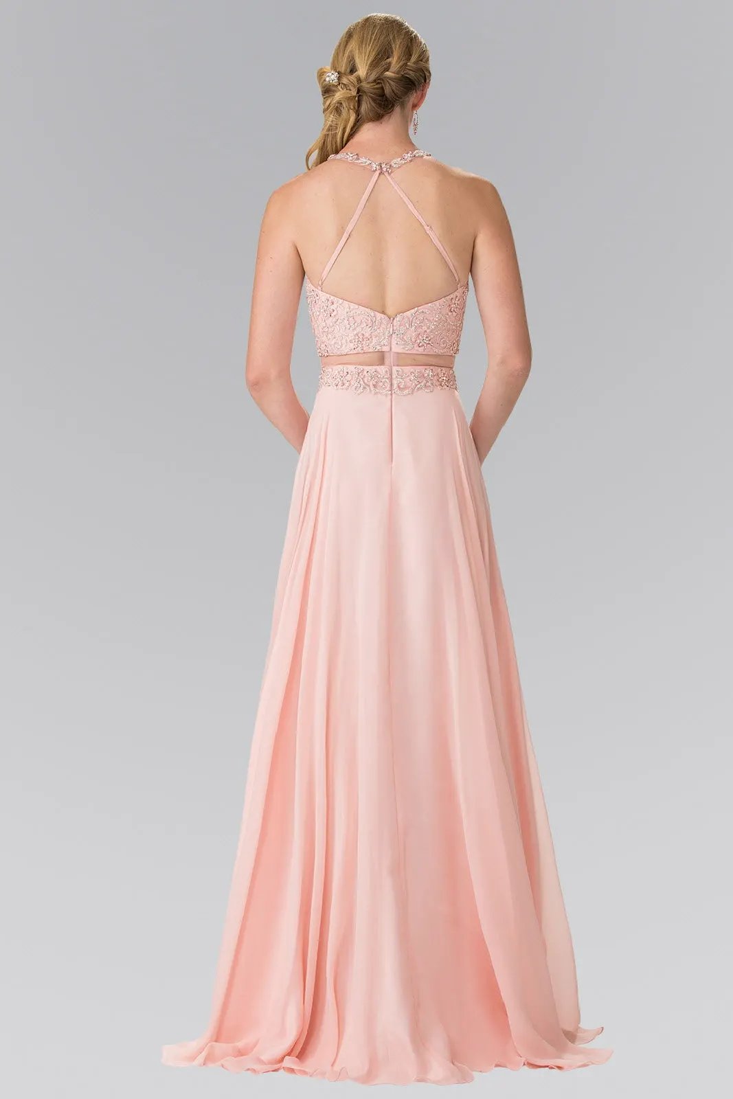 Mock Two-Piece Dress with Beaded Top and Open Back by Tux-USA