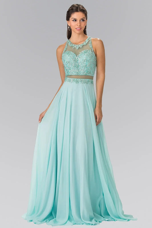 Mock Two-Piece Dress with Beaded Top and Open Back by Tux-USA