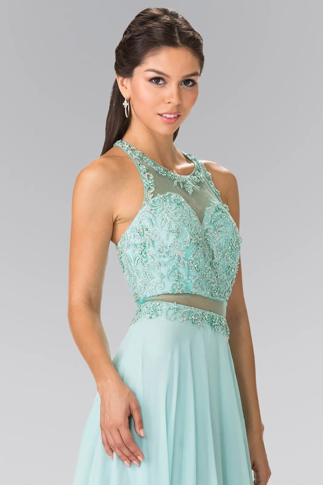 Mock Two-Piece Dress with Beaded Top and Open Back by Tux-USA