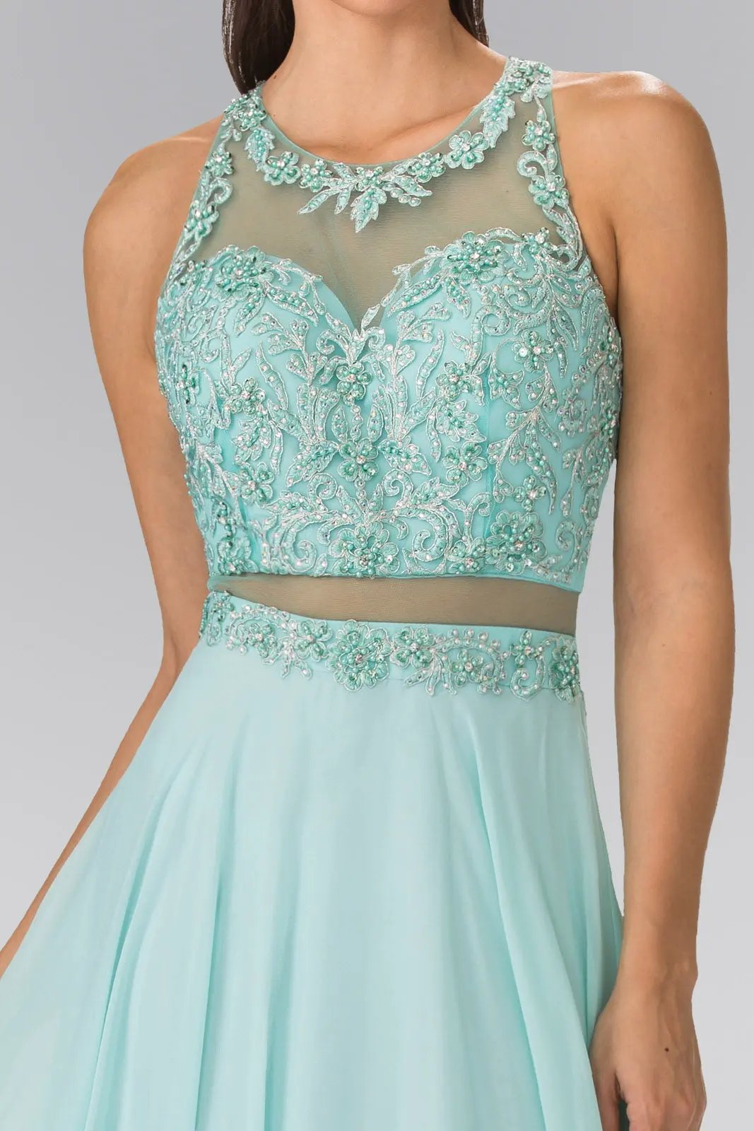 Mock Two-Piece Dress with Beaded Top and Open Back by Tux-USA