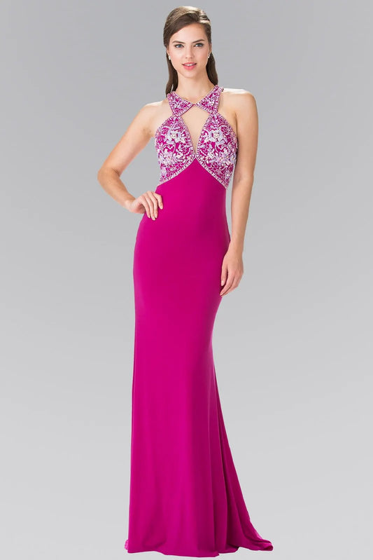 Beads Embellished Jersey Long Dress with Cut-Out Front and Back by Tux-USA