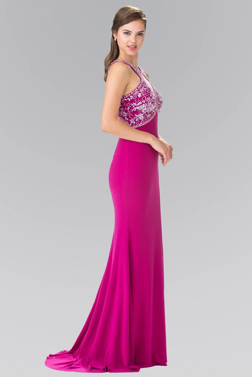 Beads Embellished Jersey Long Dress with Cut-Out Front and Back by Tux-USA