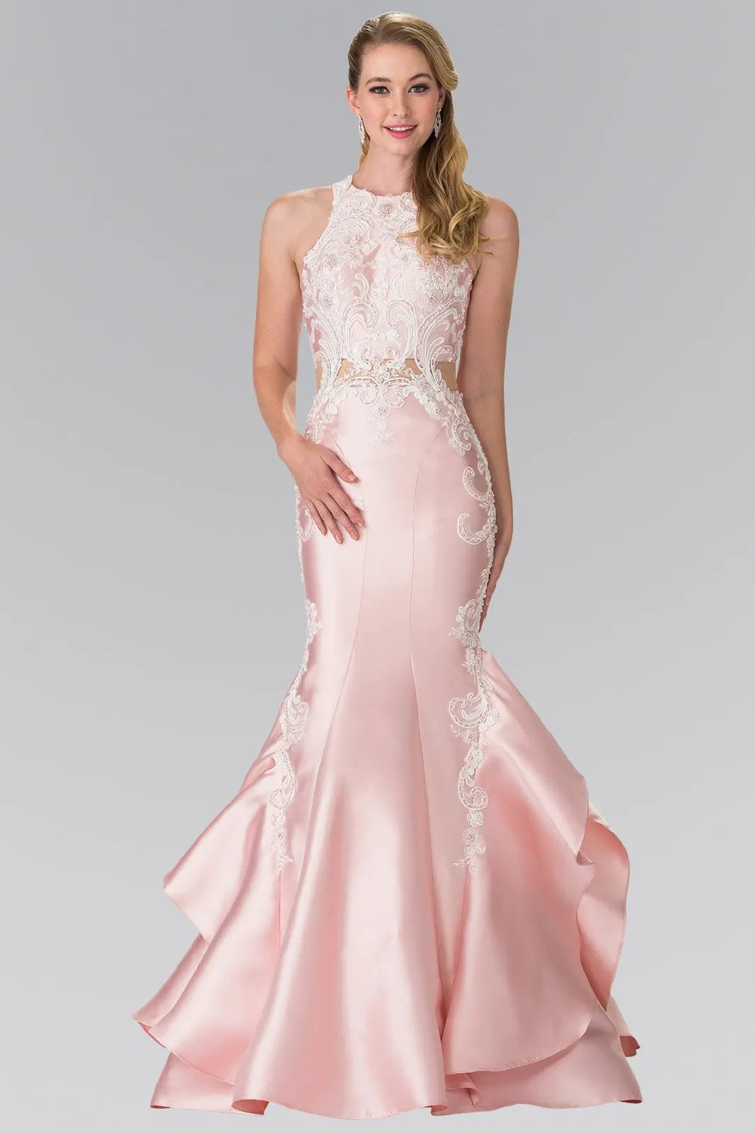 Embroidery and Layered Ruffled Skirt Long Dress by Tux-USA