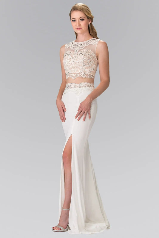 Two-Piece Prom Dress with Embellished Lace Top by Tux-USA