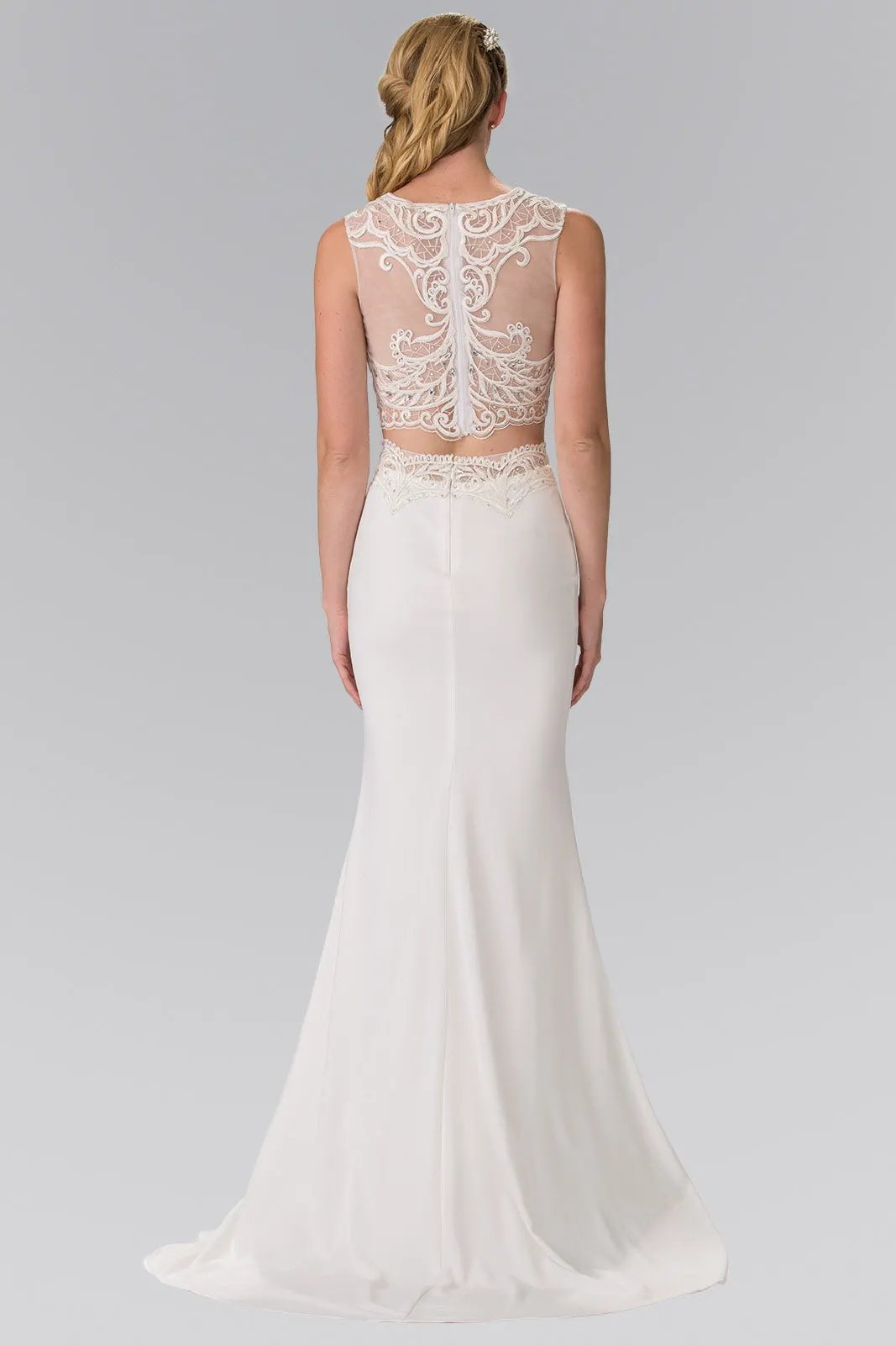 Two-Piece Prom Dress with Embellished Lace Top by Tux-USA